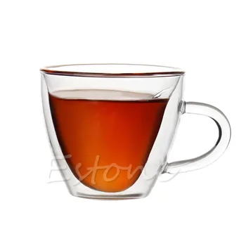 

Heart Shaped Double Wall Clear Glass Tea Cup Lover Coffee Cups Mug Gift 240ml U50F