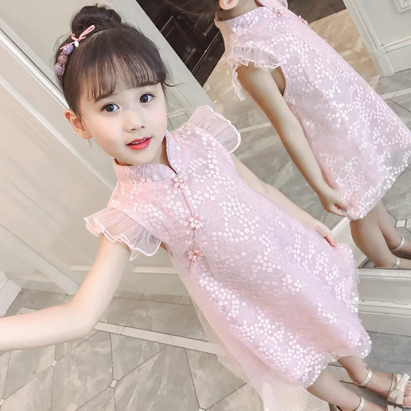 

Girls Cheongsam Skirt Summer Wear Chinese Clothing Chinese-style Little Girl Princess Dress Western Style 2019 New Style CHILDRE