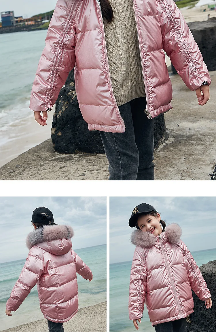 Winter Children Down jackets Hooded Fashion Fur collar solid color girl's down outerwear clothing kids jacket coats