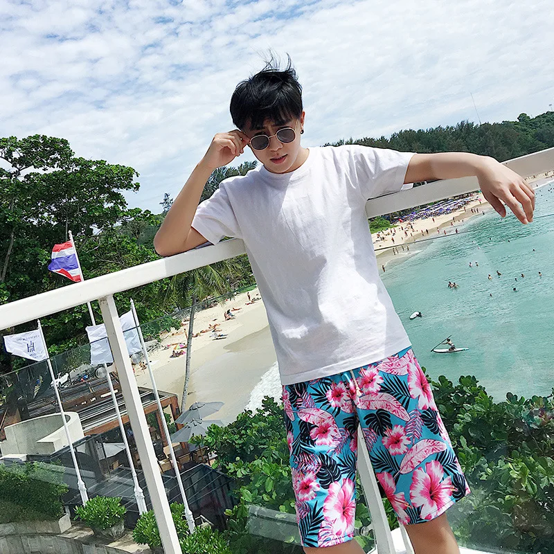 

Fashion Floral Couples Swimwear Split Type Bikini Three-piece Set Swimwear Female Belly Covering Slimming MEN'S Beach Shorts