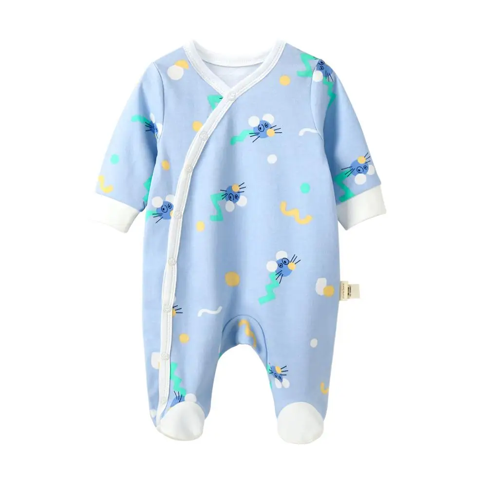 

Pureborn Newborn Unisex Baby Footies Footed Jumpsuit Cartoon Printed Breathable Cotton Baby Pajamas Sleepwear Side-Snap