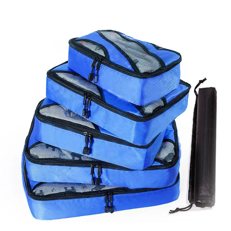 Сумка для багажа нейлоновая/Женская/Большая/Дамская/Большая/водонепроницаемая/Дорожная сумка органайзер наборы для упаковки кубик Органайзер сумка для путешествий - Цвет: DARK BLUE 5 SET