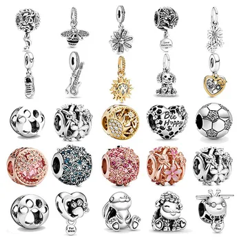 

2020 Spring New 925 Sterling Silver Beads Sparkling Daisy Flower Rabbit Charms fit Original Pandora Bracelets Women DIY Jewelry