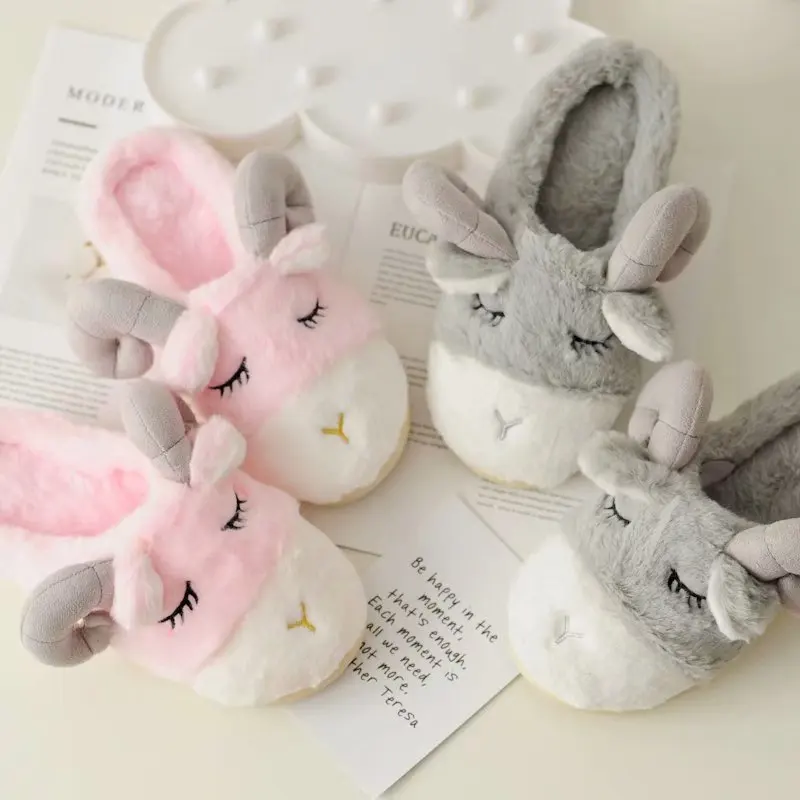 

Ladies Winter Home Slippers Cute Lamb Waterproof Non-slip Indoor Soft Bottom Mute Wooden Floor Comfortable Cotton Slippers