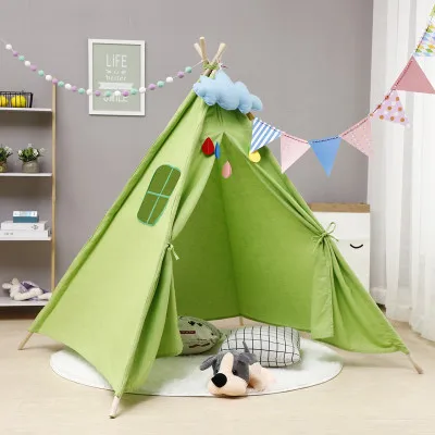 Портативная детская палатка, Детская палатка Вигвама, индийские палатки-типи, детский дом, Крытый мяч, бассейн, игрушки для мальчиков, рождественские подарки - Цвет: GREEN