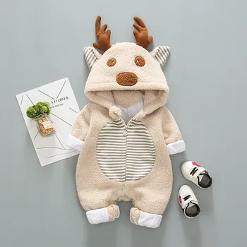 

Newborn Baby Boys Girls Fleece 3D Cartoon Deer Winter Warm Jumpsuit Infants Toddler Kids Hooded Zipper Fashion Coat Outwear 2019