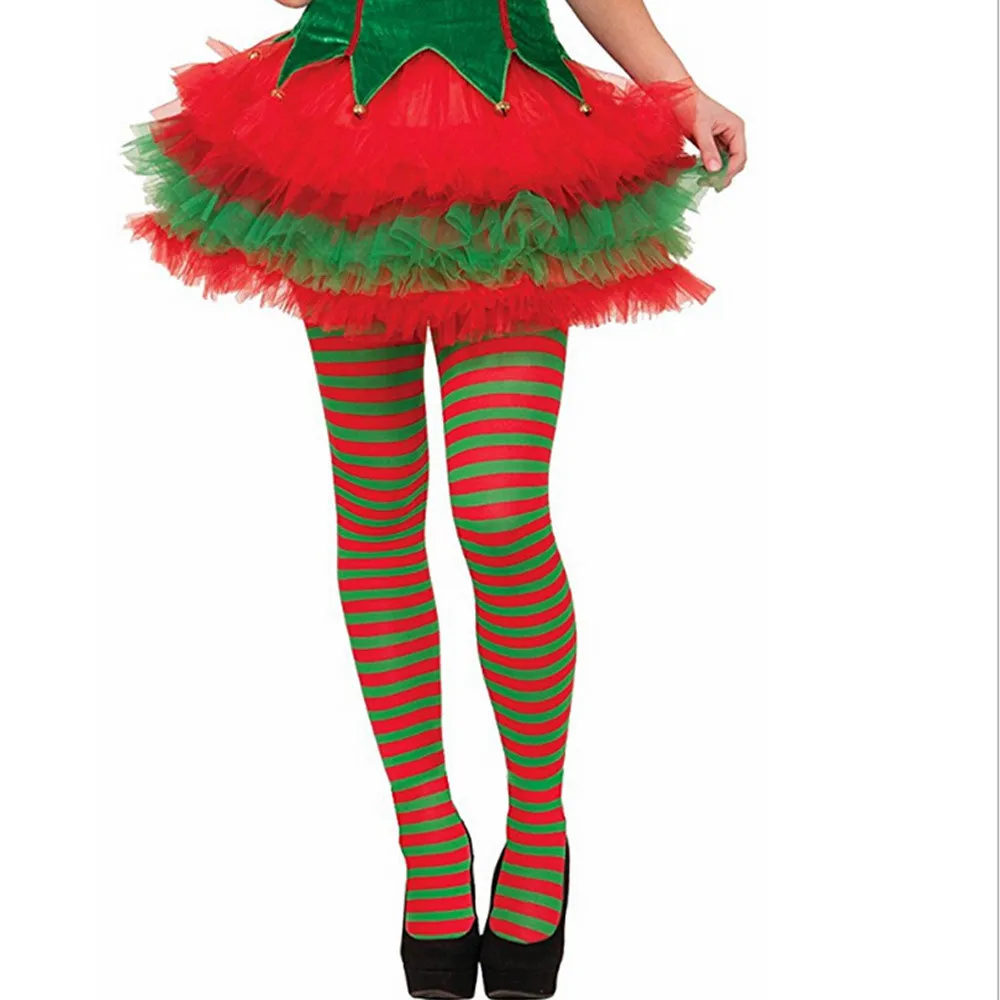 Колготки эльфа в полоску; цвет красный, зеленый; рождественское нарядное платье; костюм; Гольфы; длинные чулки; зимние теплые ботфорты; Medias De Mujer