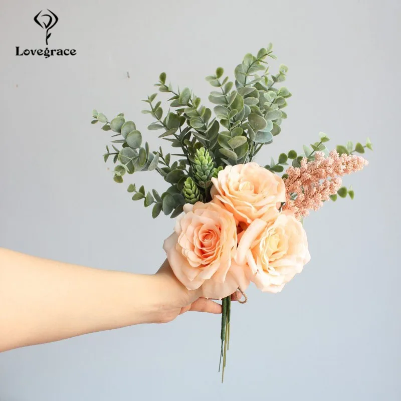 Lovegrace Свадебный букет невесты держащий цветок искусственный Шелковый цветок розы свадебные принадлежности ванильный Спайк домашний декор
