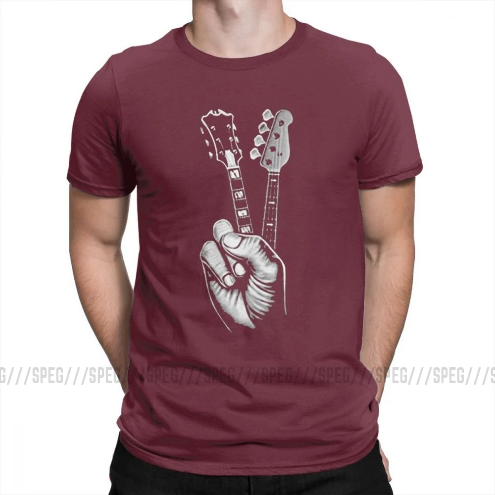 Burgundy Хипстер бас гитара футболка принтер Мужская футболка хлопок Crewneck размера плюс короткий рукав Палец Гитара мужские футболки размера плюс - Цвет: Burgundy
