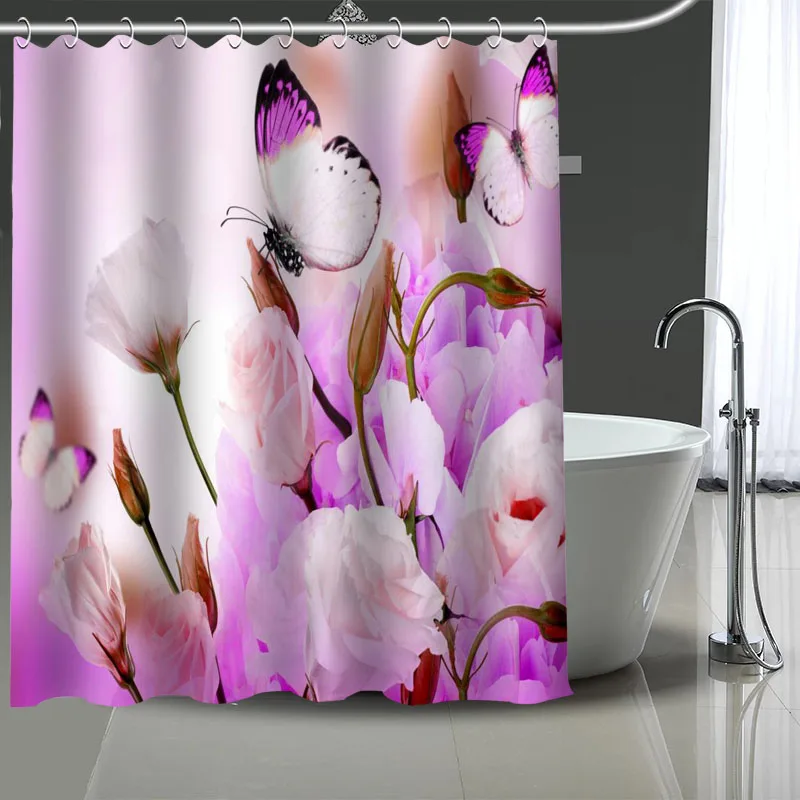 

Пользовательские занавески для душа с бабочкой и божьей коровкой, занавески из водонепроницаемой ткани, товары для украшения ванной комнаты, моющиеся занавески для ванной комнаты