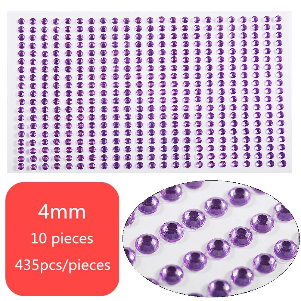Light purple 10 pieces 3/4/5mm Self Adhesive Rhinestone Crystal Stickers Glue On Nail Jewelry Stickers Flatback Strass Nail Art Stone - Цвет: Light purple