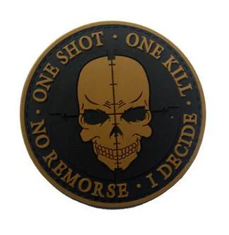 CREATRILL 3D PVC One Shot One Kill нашивка Тактическая Военная Боевая нашивка Боевая аппликация резиновый череп значки крюк назад