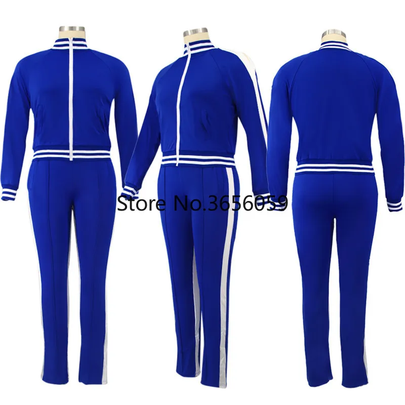 Women Two-Piece Set Striped Top Slit Pants Casual Jogger Outfit Matching Set Plus Size L-5XL