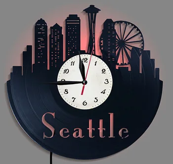 

Gramophone Record Hanging Clock Led Night Light Seattle Art Creative Clock Decoration