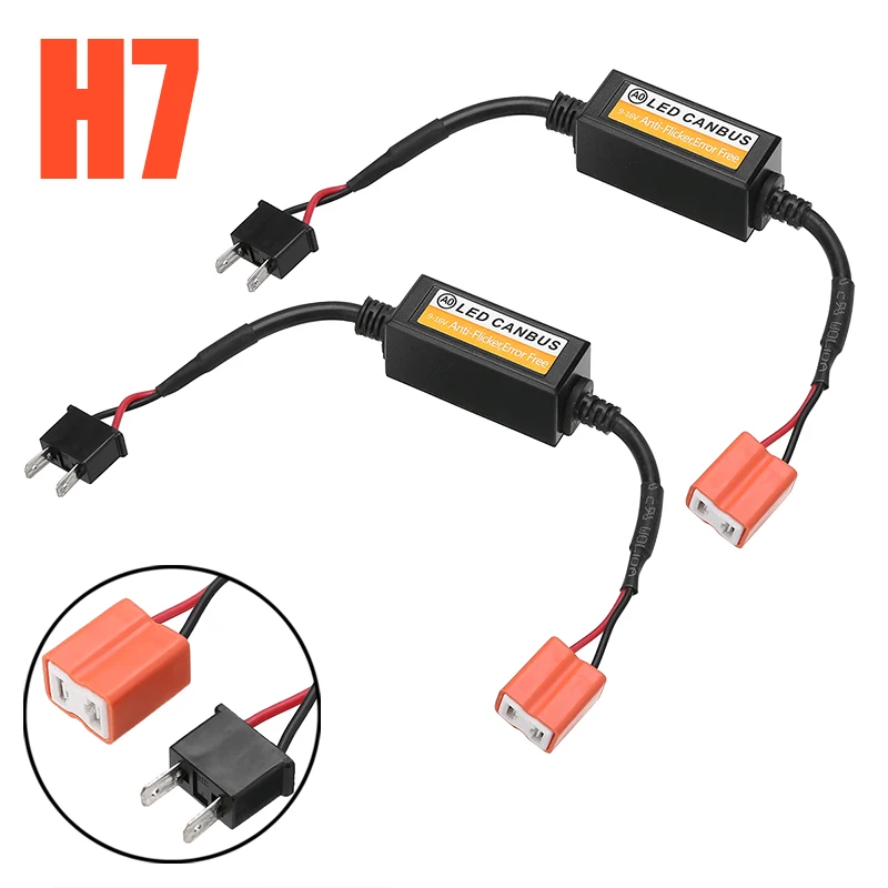 2X H7 Headlight LED Canbus Decoder Canceller Error Free Resistor Anti Flicker