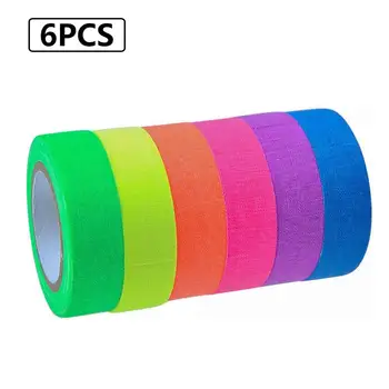

6PCS Fluorescent UV Cotton Tape Luminous Light Neon Cloth Adhesive Tape Film Stage Magic Props For Holiday Party Decoration