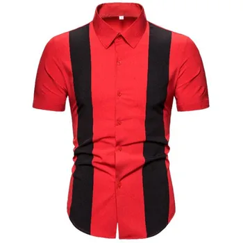 

Striped Loose Solid Printed Shirts Slim fit Beach Fashion Casual Brand Blouse Retro Shirt Men's Short Sleeve Shirt Homme Top