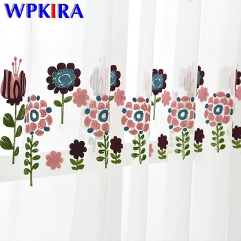 

Cartoon Colored Floral Embroidered Children Voile Curtain for Kids Girls Bedroom Window Screen White Sheer Tulle Curtain WP439D3