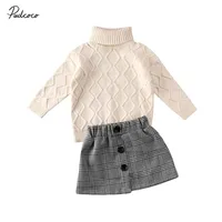 2020 Baby Spring Autumn Clothing Kids Baby Girl Winter Clothes Long Sleeve Turtleneck Knit Sweater+Mini Skirt 2Pcs Outfit 2-7T
