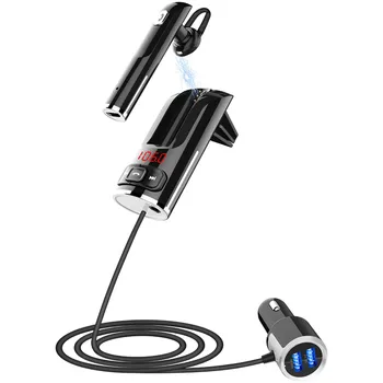 

car MP3 QC3.0 Bluetooth Car FM Transmitter with Headset Wireless MP3 Radio Adapter USB two mobile phone connection