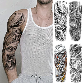 

Large Arm Sleeve Tattoo Machinery Forest Dragon Waterproof Temporary Tatto Sticker Skull Wolf Body Art Full Fake Tatoo Women Men