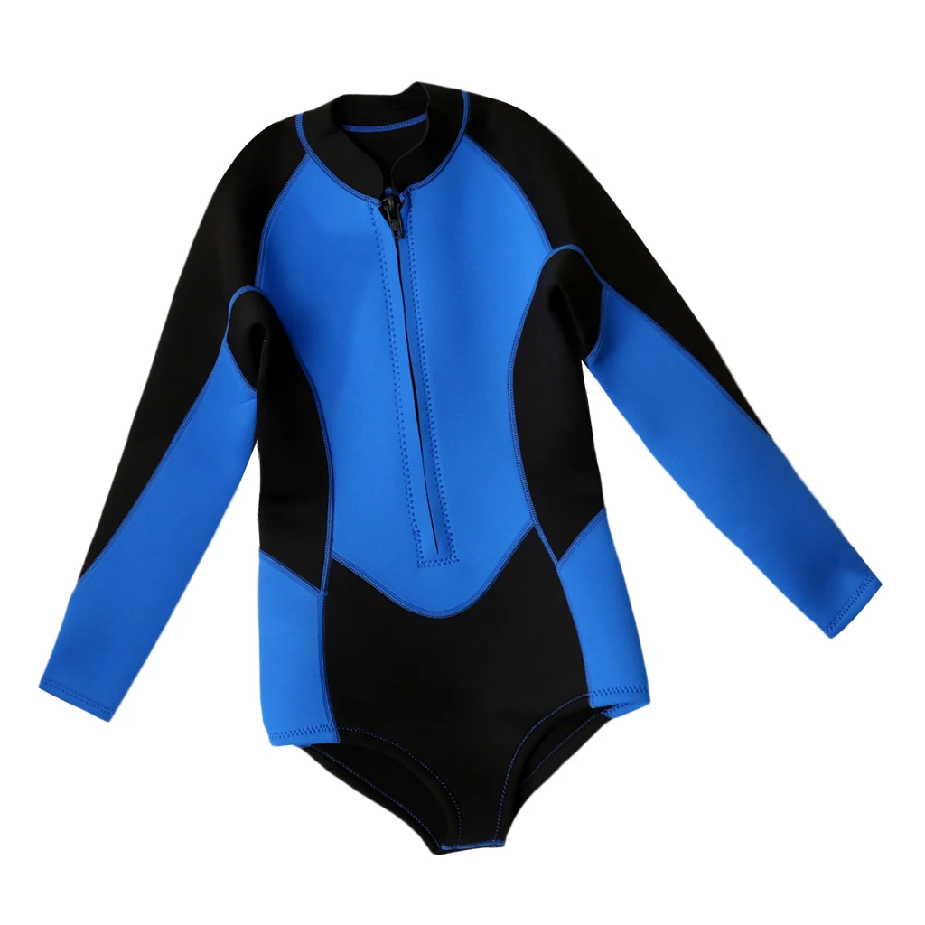 Women 3mm Neoprene Surfing Wetsuit 1-Piece Swimsuit Long Sleeves With Zipper Bikini Style Wetsuit