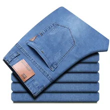 Pantalones vaqueros elásticos y finos para hombre, Jeans rectos de colores azul claro, informales, ligeros, primavera y verano, 2021