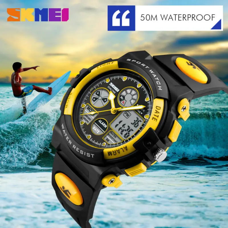 

SKMEI Sports Kids Watches 50M Waterproof Sport Watch Children Waterproof Military Dual Display Wristwatches LED Montre Reloj