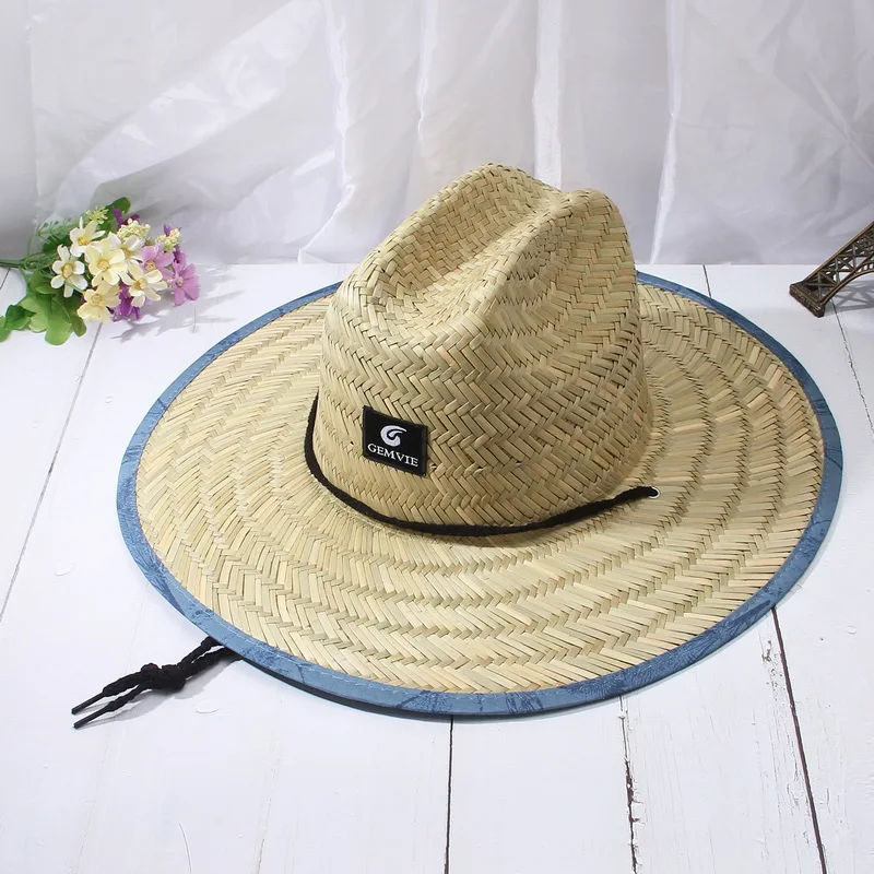 Fashion Lifeguard Hat Straw Weave Lady Summer Beach Sun Hat Outdoor Printing Wide Brim Panama Size 57-60CM beach hat
