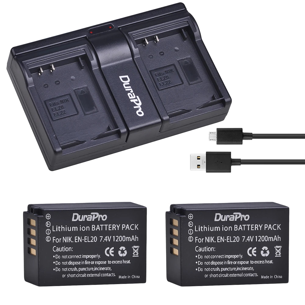 2x1200 mAH EN-EL20 EN EL20 литий-ионная аккумуляторная батарея+ USB двойное зарядное устройство для камеры NIKON 1 J1 J2 J3 S1