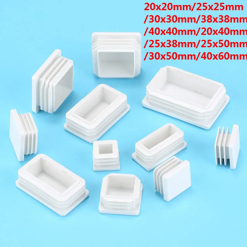 Furniture Pads Cups Plugs White Plastic Stainless Steel Inside Square Tube Table Chair Carbinet Feet Leg Cover 10pcs afbeelding
