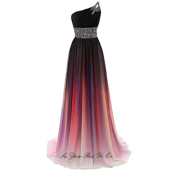 

Charming One-shoulder Prom Dresses 2019 Multicolor Long Dress For Women Lace Up Back Chiffon A-line Formal Gown Vestidos De Gala