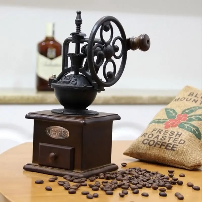 Hand Shake Coffee Bean Grinder Vintage Big Wheel Manual Coffee Machine Cast Iron coffee grinder