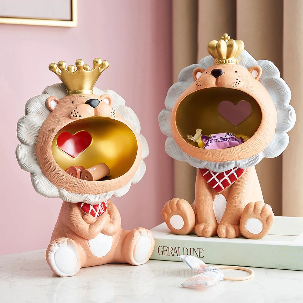 

Lion Storage Cartoon Animal Model Nordic Resin Key Remote Snack Container Makeup Organizer Living Room Study Office Storage gift