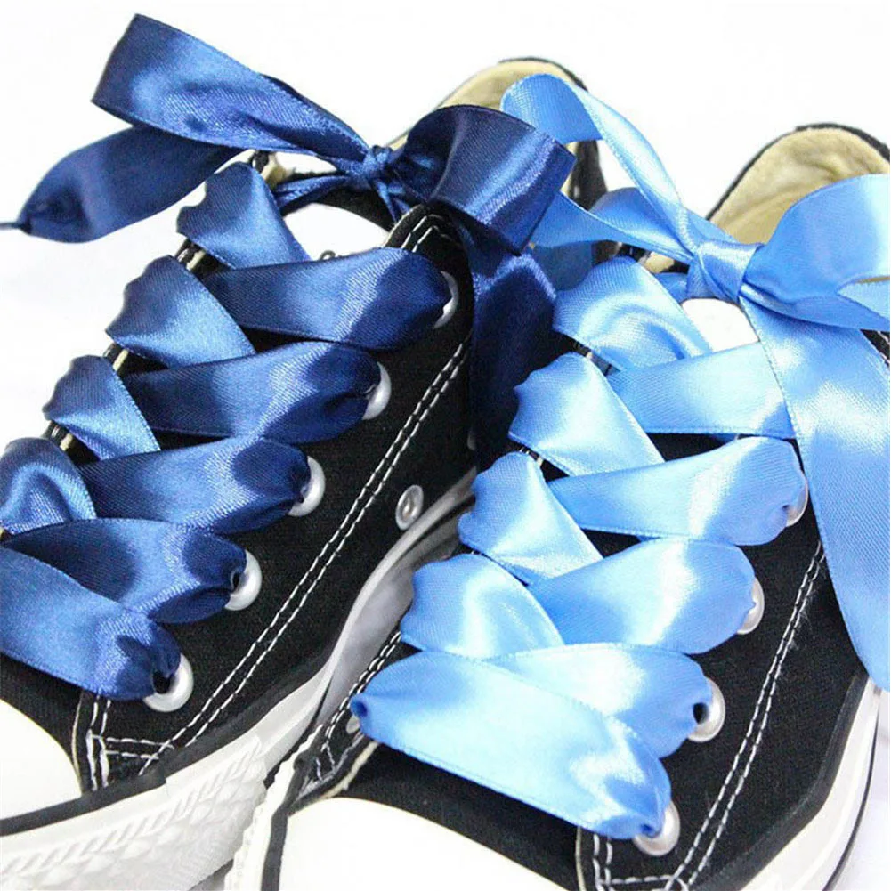 1Pair Satin Silk Ribbon Shoelaces White Sneaker shoes lace Canvas shoe laces 2cm Width 80cm/90cm/100cm Length Shoelace