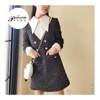 

New Dress Autumn and Winter High end Tip collar Slim Small Retro