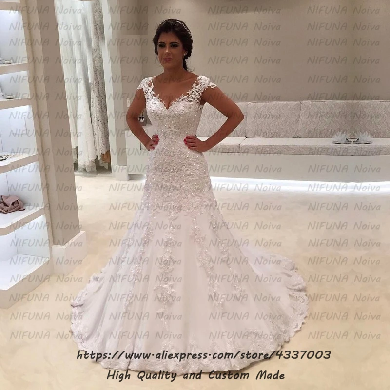 

Simple Beaded Lace Bride Dress Robe de Mariee Sexy V-Neck Backless Trumpet Wedding Dress 2019 Wedding Gowns Vestido de Novia