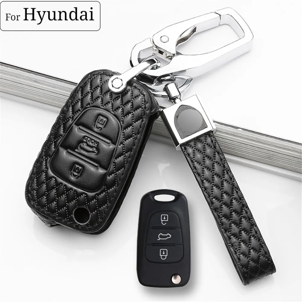 Кожаный чехол для автомобильного ключа с 3 кнопками Kia Ceed Picanto Sportage Hyundai i20 i30