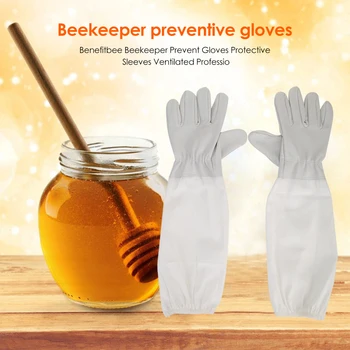 

1 Pair Pro Beekeeper Prevent Gloves Cotton Leather Major Comfortable Very Durable Flexibility Anti Bee Protective Sleeves