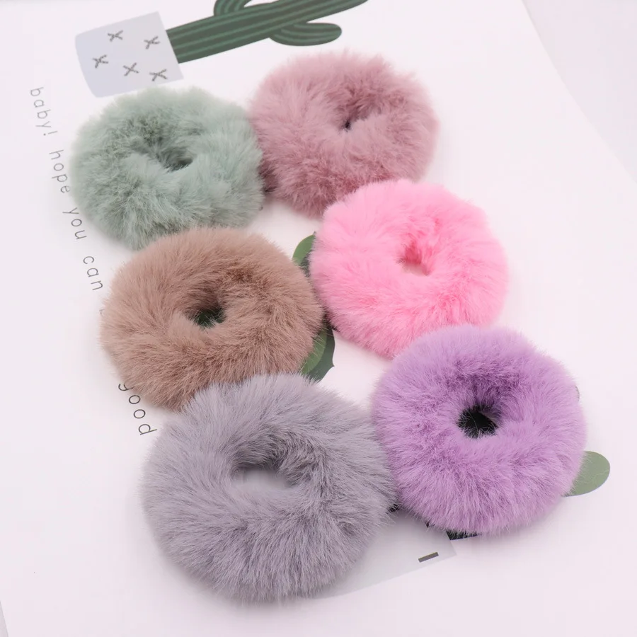 Women's Hair Accessories Fashion Girls Elastic Faux Rabbit Fur Scrunchie Hair Rope Mink fur Ponytail Holder Elastic Plush Hair Ring Hair Accessories t19 black head scarf