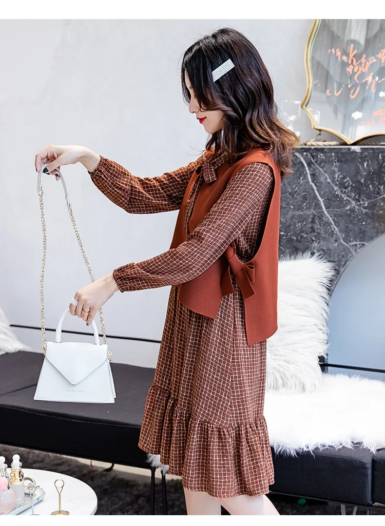 Fashion Womens Breastfeeding Dresses Autumn Winter Maternity Pregnant Nursing Dress 2 Pcs Long Sleeve Ruffles Pregnancy Clothes (21)