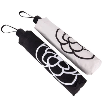 

Creative Camellia Dual Use Manual Umbrella Outdoor Vinyl Rubber Handle Umbrella College Style Three-Fold Umbrella