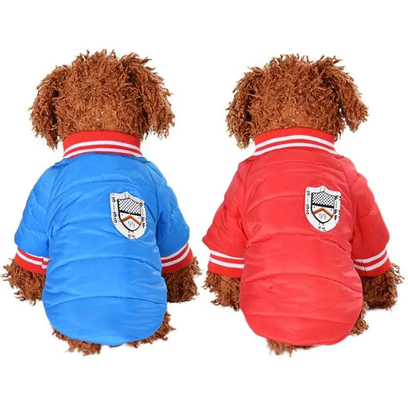 

Pet Autumn Winter Costume Warm Printed Cotton Padded Jacket Dog Thickening 2-Legged Half-High Collar Clothes