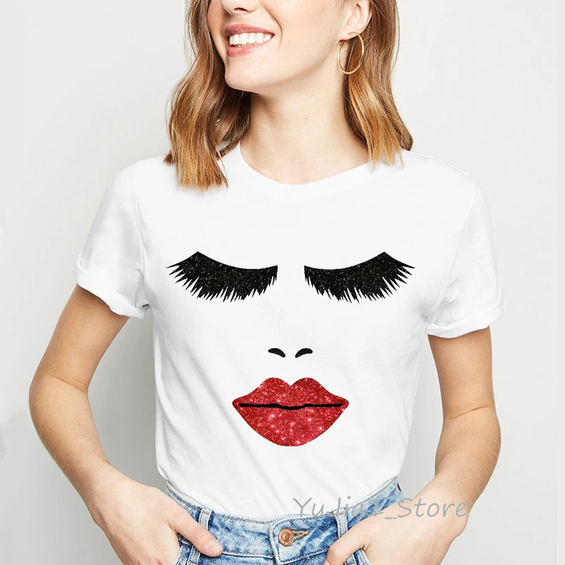Shirts Women Princess Makeup Art Pink Eyelashes Print Vogue Top Female T-shirt Summer Harajuku Streetwear Short Clothes T-shirts