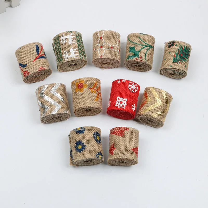 6cm*2m Natural Burlap Roll Xmas Snowflake Elk Stripe Printing Vintage DIY Sewing Crafts Christmas Party Supplies Gift Box Decor | Дом и сад