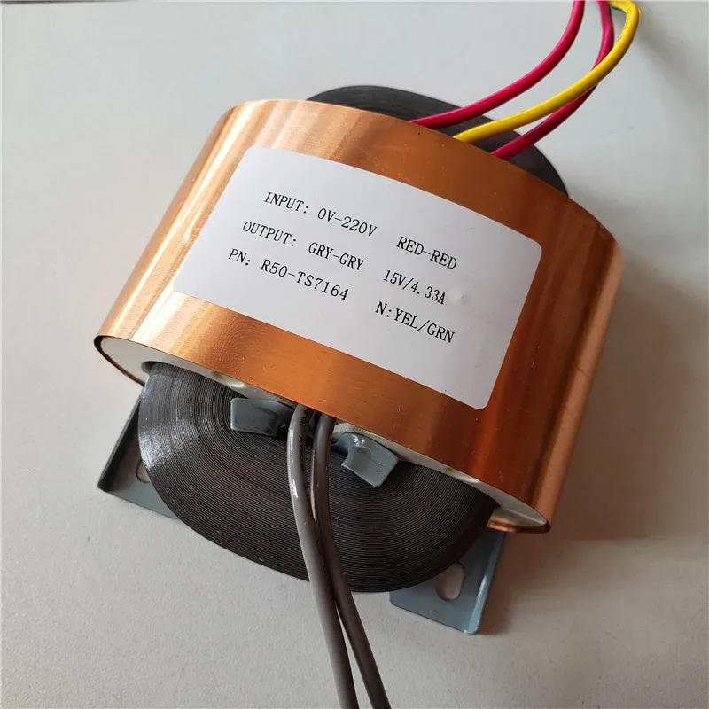 15V 4.33A R сердечник трансформатор 65VA R50 пользовательский 220V медный щит выход для