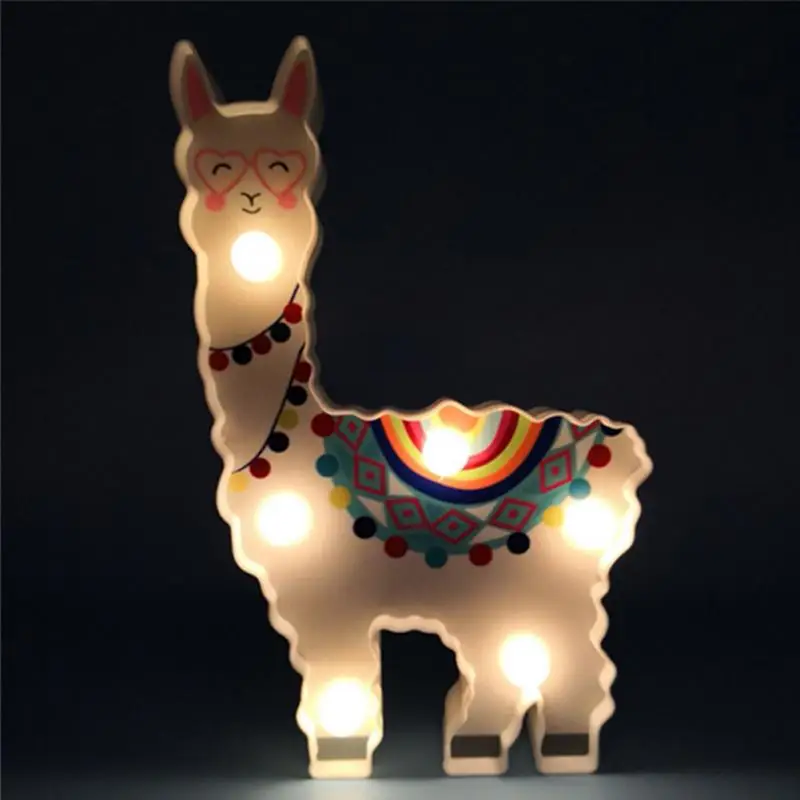 6 leds Night Lamp Hanging Desktop Battery Powered Cute Light Gift Bedside Path Alpaca Shape Decorative dragon animal style