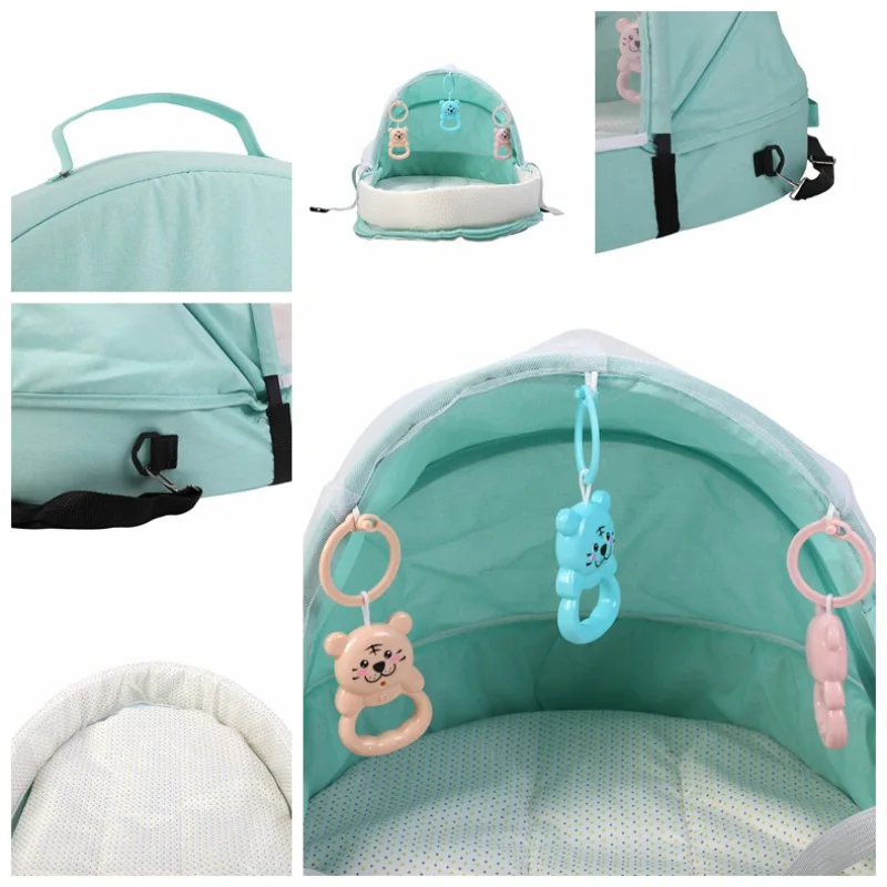 Portable Bassinet for Baby Foldable,Travel Sun Protection Mosquito Net Breathable Infant Sleeping Basket with Toys