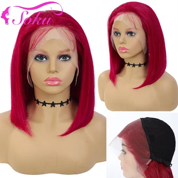 

Straight Red Wig Brazilian Straight 13x4 Short Bob Lace Front Wigs 150% Density Remy Human Hair Wigs For Black Women SOKU