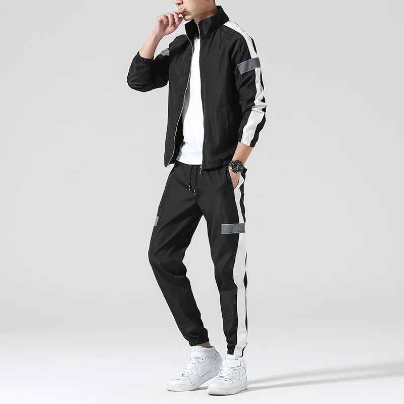 Men Set Sportswear Spring Autumn Mens Tracksuit Patchwork Hip Hop Sweatshirt+Pants Two Pieces Sets Casual Sweatsuit Male Outwear mens matching sets Men's Sets